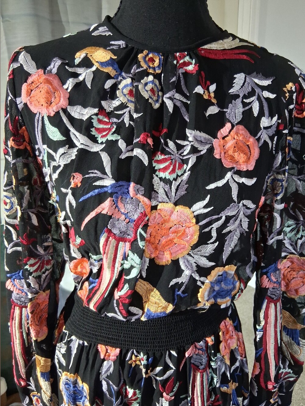 Zara Black Floral Midi Dress with Orange and Blue Accents - Picture 7 of 16